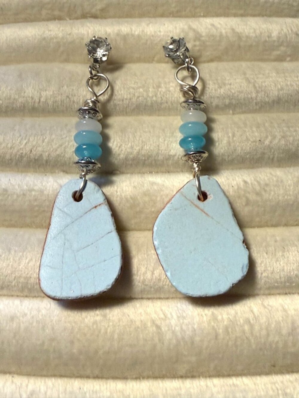 Barcelona Blue – Beach-Found Pottery & Beaded Earrings